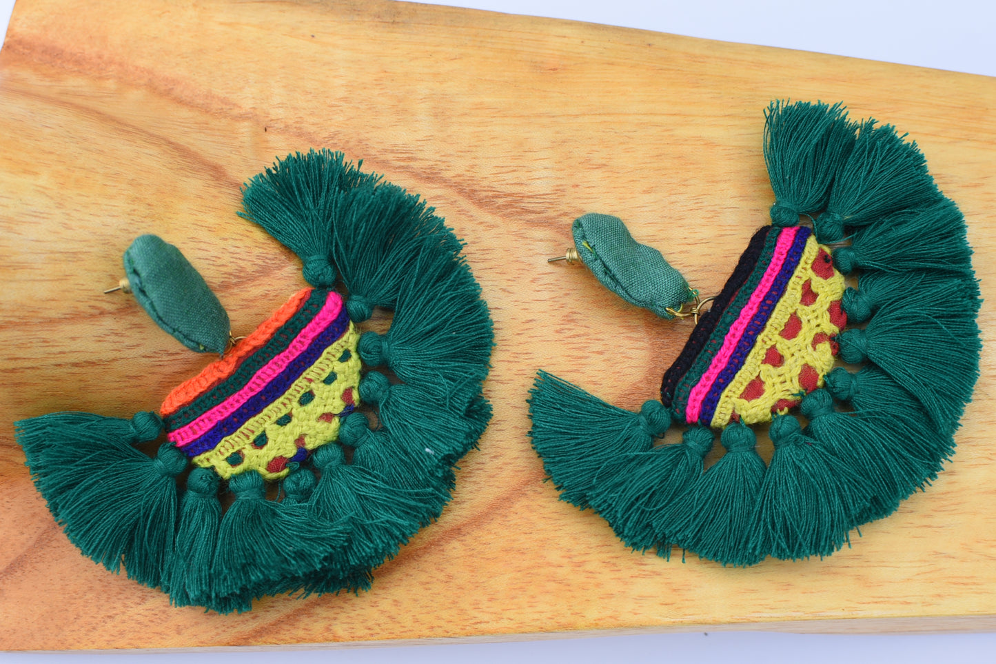 Green tassel earrings