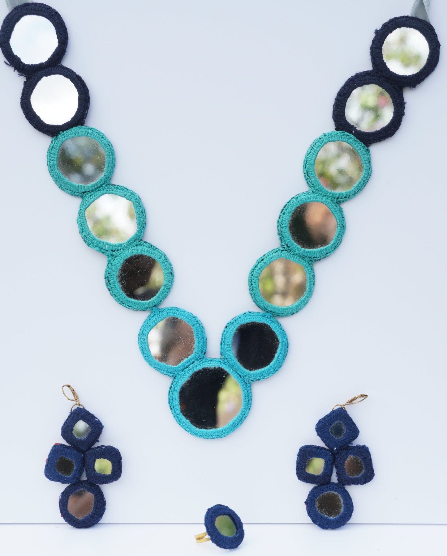 Blue turquoise mirror set