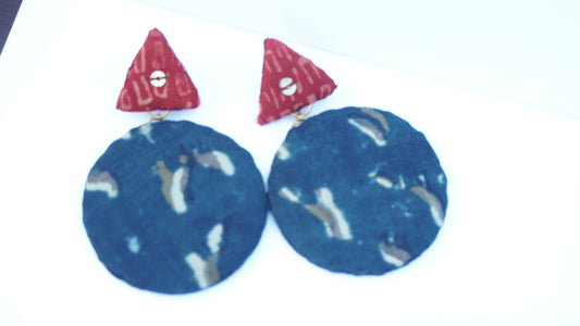 Red blue fabric statement earrings